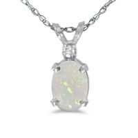 1/2ct Oval Opal And Diamond Pendant in 14k White Gold