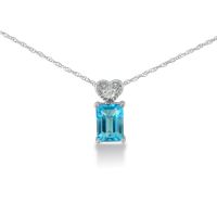 1ct Blue Topaz and Diamond Pendant in 10k White Gold