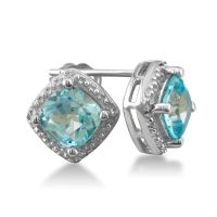 2ct Blue Topaz and Diamond Cushion Cut Earrings