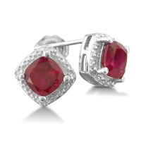 Cushion Cut 2ct Ruby and Diamond Earrings in Silver