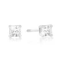 1/4ct Princess Cut Diamond Stud Earrings In 14k White Gold, G/H, SI