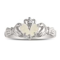Opal Claddagh Ring in 10k White Gold