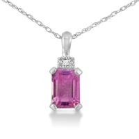 1ct Pink Topaz and Diamond Emerald Cut Pendant in Sterling Silver