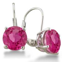 Huge 5ct Round  Pink Topaz Leverback Earrings in Sterling Silver