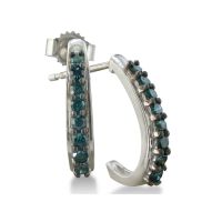 1/4ct J-Hoop Blue Diamond Hoop Earrings in Sterling Silver