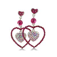 Hot Pink Rhinestone Triple Heart Earrings