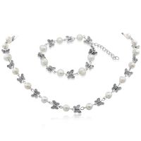 Pearl and Butterfly Ensemble - Necklace, Bracelet, Earrings