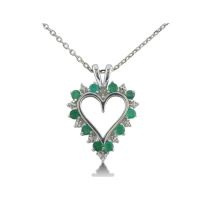 2/3ct Diamond and Emerald Heart Pendant, Sterling Silver