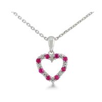 1/3ct Ruby and Diamond Heart Pendant in Sterling Silver