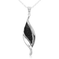 Black Diamond Leaf Necklace in Sterling Silver
