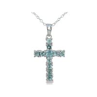 1ct Blue Topaz Cross Pendant in Sterling Silver With 18 Inch Necklace