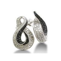1ct Black and White Diamond Swirl Drop Earrings in Sterling Silver