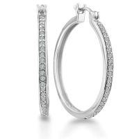 1/2ct Diamond Hoop Earrings in Sterling Silver, Over 1 Inch