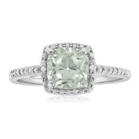 Green Amethyst and Diamond Ring in Sterling Silver