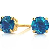 2ct Blue Diamond Stud Earrings, 14k Yellow Gold
