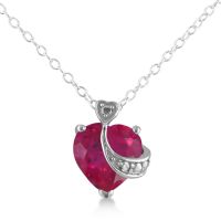 4ct Created Ruby and Diamond Heart Pendant, Sterling Silver