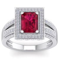 2 2/3 Carat Diamond & Ruby Ring in 14k White Gold