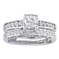 Very Fine 3/4ct Round Diamond Bridal Set, 14K White Gold, Sizes 7 and 8
