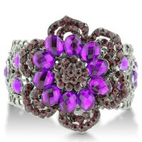 Shimmering Violet and Rose Colored Flower Cuff Bangle Bracelet