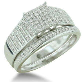 1/3ct Big Looking Princess Shaped Center Engagement Ring Diamond Bridal Set in Sterling Silver