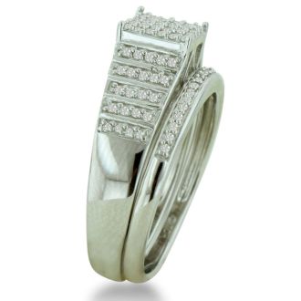 1/3ct Big Looking Princess Shaped Center Engagement Ring Diamond Bridal Set in Sterling Silver