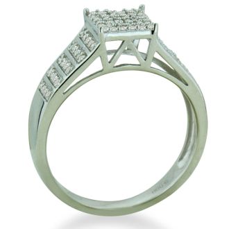 1/3ct Big Looking Princess Shaped Center Engagement Ring Diamond Bridal Set in Sterling Silver