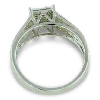 1/3ct Big Looking Princess Shaped Center Engagement Ring Diamond Bridal Set in Sterling Silver