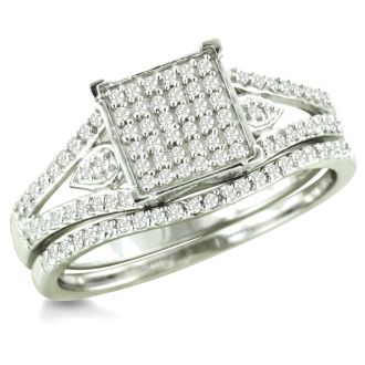 1/3 Carat Total Diamond Weight Micropave Set Bridal Set In Solid Sterling Silver.  Very Pretty
