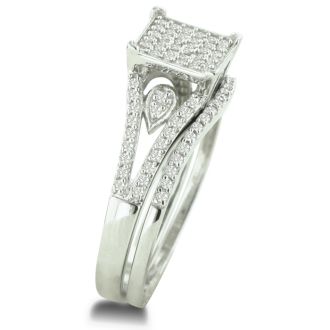 1/3 Carat Total Diamond Weight Micropave Set Bridal Set In Solid Sterling Silver.  Very Pretty
