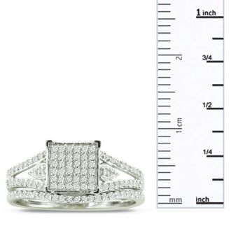 1/3 Carat Total Diamond Weight Micropave Set Bridal Set In Solid Sterling Silver.  Very Pretty
