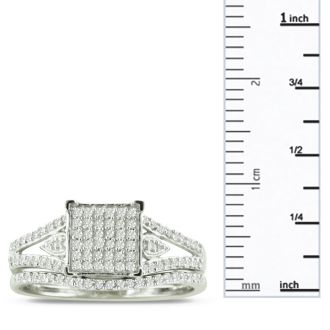 1/3 Carat Total Diamond Weight Micropave Set Bridal Set In Solid Sterling Silver.  Very Pretty
