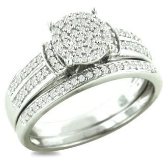 1/3ct Big Looking Round Center Diamond Engagement Ring Bridal Set