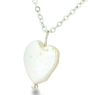 Heart Shaped Natural Freshwater Pearl On 18 Inch Silver Plated Necklace