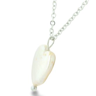 Heart Shaped Natural Freshwater Pearl On 18 Inch Silver Plated Necklace
