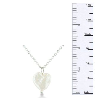 Heart Shaped Natural Freshwater Pearl On 18 Inch Silver Plated Necklace