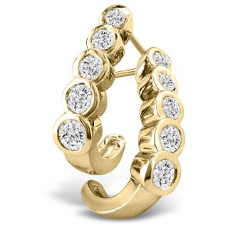 1/2ct Bezel Set Journey Diamond Hoop Earrings in 14k Yellow Gold