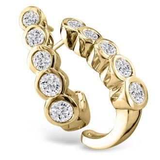 3/4ct Bezel Set Journey Diamond Hoop Earrings in 14k Yellow Gold