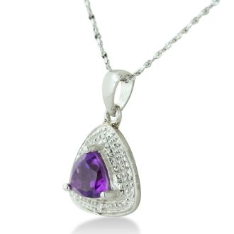 3/4ct Trillion Purple Amethyst And Diamond Pendant On 18 Inch Sterling Silver Necklace