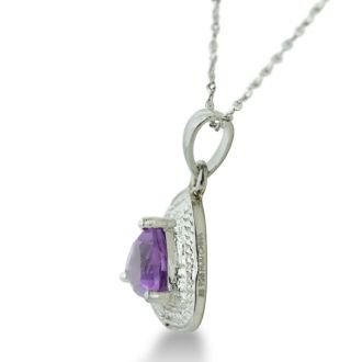 3/4ct Trillion Purple Amethyst And Diamond Pendant On 18 Inch Sterling Silver Necklace