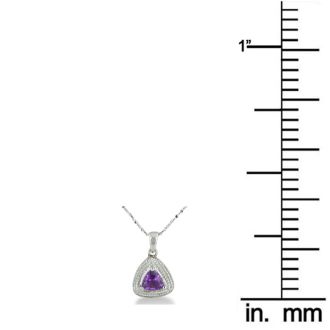 3/4ct Trillion Purple Amethyst And Diamond Pendant On 18 Inch Sterling Silver Necklace