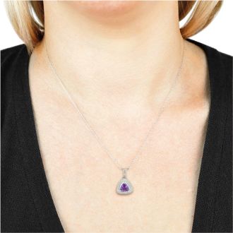 3/4ct Trillion Purple Amethyst And Diamond Pendant On 18 Inch Sterling Silver Necklace