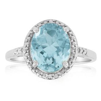 3 1/2ct Blue Topaz And Diamond Ring In Sterling Silver, Ring Sizes Available 5-8