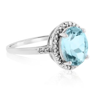3 1/2ct Blue Topaz And Diamond Ring In Sterling Silver, Ring Sizes Available 5-8