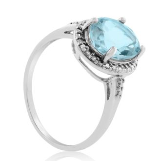 3 1/2ct Blue Topaz And Diamond Ring In Sterling Silver, Ring Sizes Available 5-8