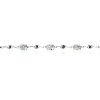 6ct Green Amethyst and Black Diamond Bracelet, 7 inches
