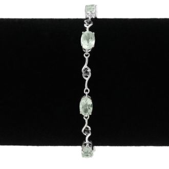 6ct Green Amethyst and Black Diamond Bracelet, 7 inches
