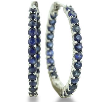 2.5ct Sapphire Inside-Out Hoop Earrings, Sterling Silver, 1 Inch
