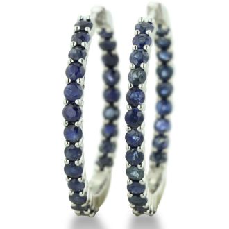 2.5ct Sapphire Inside-Out Hoop Earrings, Sterling Silver, 1 Inch