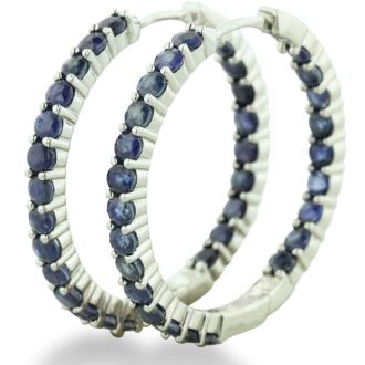 2.5ct Sapphire Inside-Out Hoop Earrings, Sterling Silver, 1 Inch