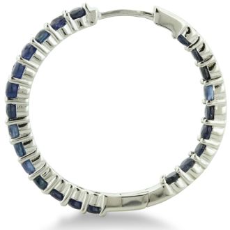 2.5ct Sapphire Inside-Out Hoop Earrings, Sterling Silver, 1 Inch